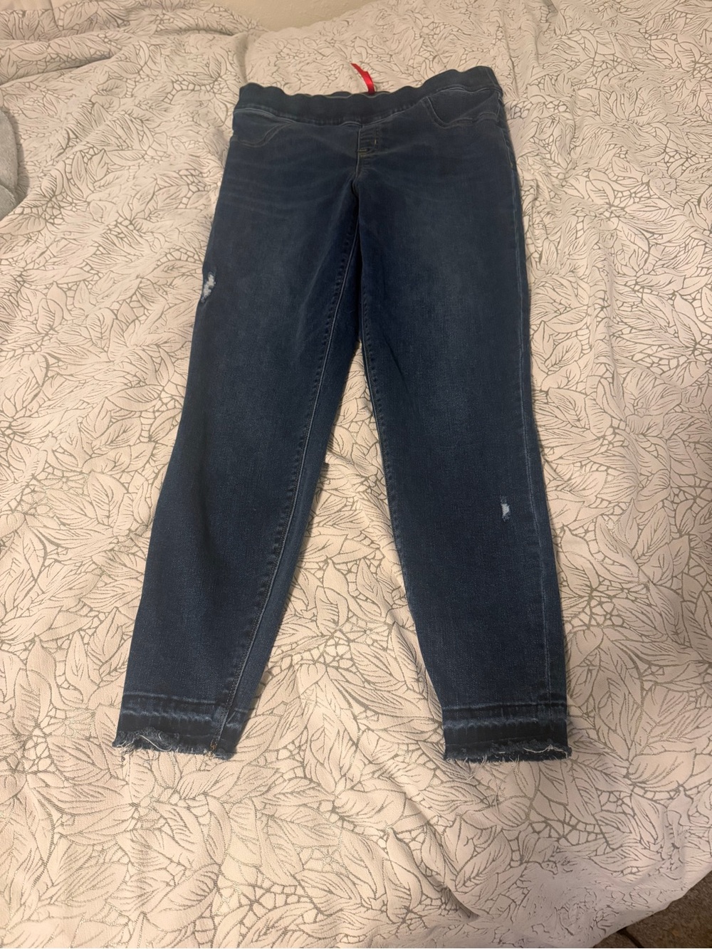 SPANX Dark Blue Ankle-Length Skinny Jeans with Frayed Hem